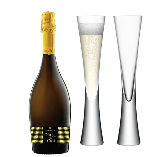 Drusian Spumante Dru el Cru Prosecco with LSA Moya Flutes